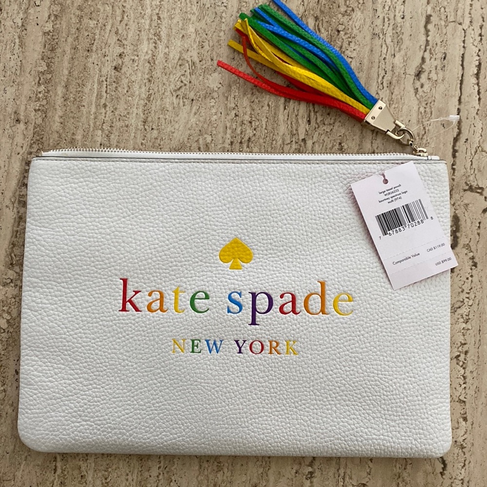 Kate Spade Rainbow and white pouch - NWT
